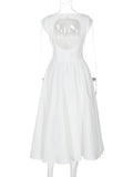 FDYOUI Elegant Sleeveless Backless A-line Party Dress for Woman 2026 Summer Tunics High Waist Solid Wedding Evening Prom Dresses