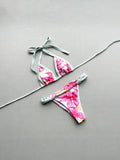 Boho Style Women's Floral Print Swimsuit Sexy Backless Lace-up Swimwear Push Up Thong Bathing Suit Female Bikini Set Beachwear