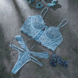 Bra Brief Sets Female Transparent Sexy Romantic Lingerie Black Lace Underwear Flowers Sensual See Through Erotic Sets