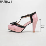 Women's Ankle T Strap 10.5cm High Heels Sandals High Heel Pumps Women Platform with Bow Party Wedding Shoes Chaussures De Femme