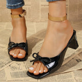 Sexy high heels slippers 2026 summer new luxury brand square heel sandals women's bow slim slippers women's shoes large size