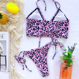 5 Colors Sexy Bikini Swimwear Swimsuit Women Leopard Push Up Drawstring Bikinis Set Bathing Suit Beach Bikini Female Banadores