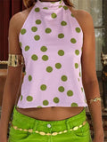 Women Halter Tops Sleeveless Backless Dots/Flower Print Summer Vest for Club Party Summer Tank Top