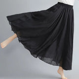 Maxi Skirt Double Layer Women Skirt A-Line Loose Fit Elastic Waist Solid Color Design Flowy Skirt Spring Summer Casual Wear