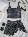 Vintage Black Polka Dot Print Tankini Set Women Push Up Tank Top Split Tie Skirt Two Piece Swimsiut 2026 Bathing Suit Swimwear