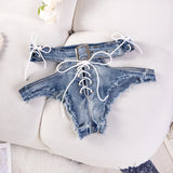 Sexy Hollow Out Women Denim Shorts Hole Bandage Night Club Pole Dance Hot Jeans Lace-Up Shorts Charming Elegant Beautiful 45ZK