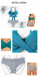 3 Colors Sexy Bikini Women Push Up Swimwear Swimsuit Striped Leaves Print Cross Straps Bowknot Backless High Waist Bikinis Set