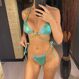Diamond Rhinestones PU Faux Leather Bikini Female Swimsuit Women Swimwear Two-pieces Bikini Set Bather Bathing Suit Swim V5131
