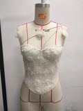 New Sexy 3D Flower Embroidery Tank Tops Irregular Shoulder Strap Steel Ring Fishbone Corset Top Summer Y2K Chic Lady Streetwear