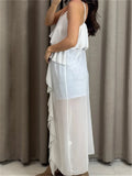 Summer Women Irregular Long Camisole Top Casual Ruffles Split V-Neck Spaghetti Straps Tank Tops Sleeveless Shirts