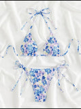 sexy floral print halter bikinis sets biquini high waist thong swimsuit Swimwear Biquini conjunto de bikini tankini beachwear