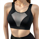 Women Sports Bra Sheer Mesh Patchwork Racerback Yoga Bra Breathable Quick Dry Workout Crop Top Gym Running Fitness Underwear