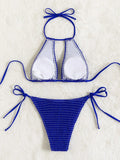 2025 Halter Tie Side Hollow Out Smocked Bikini Women Swimsuit Female Swimwear Two Pieces Bikini Set Swim Bathing Suit Beach Wear