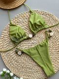 Shiny Halter High Leg Cut Beads Bikini Women Swimwear Female Swimsuit Two-pieces Bikini Set Padded Bather Bathing Suit Swim Lady