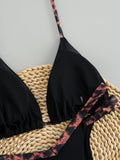 Sexy White Leopard Patchwork Micro Bikini 2026 Women Halter Push Up Bra Hollow Out Thong Swimsuit Bathing Suit Holiday Swimwear