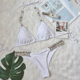 Sexy Bikini Women Push Up Swimwear Swimsuit Shiny Crystal Diamond Chain Halter Beach Bikinis Set Bathing Suit Bikini Brasileno