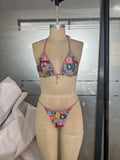 Sexy Tropical Print Bikini Set 2025 Women Halter Push Up Bra Thong Swimsuit Summer Holiday Bathing Suit Micro Swimwear Biquini