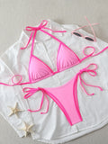 Halter Triangle String Thong Bikinis 2026 Women Sexy Swimsuit Solid Brazilian Swimwear Female Bathers Bathing Swimming Swim Suit