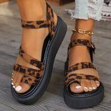 Women's Leopard Flock Platform Sandals Summer New Wedge Clip Toe Sandal Ladies Fashion 2025 Thick Bottom Non Slip Snadal Mujer