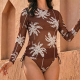 S - XXL Leaves Printed Long Sleeve Bikini Female Swimsuit Women Swimwear Two-Pieces Bikini Set Bather Bathing Suit Swim V8063