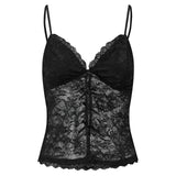 2026 Summer Women Vest Split-Front Bows Spaghetti Strap Lace Tank Tops Sleeveless Camisole Out Going Retro Streetwear