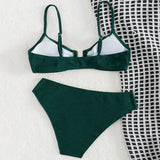 Sexy U-shape Metal Ribbed Jasper Bikinis Sets Two Pieces Thong Swimsuit Swimwear Bathing Suit Beach Outfits Biquini Tankini