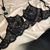 MOYISU French temptation lace big boobs small bra underwear ultra thin set transparent white sensory pure desire underwear