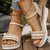 Bohemian Braided Wedge Sandals for Women Summer 2025 Beach Casual Ankle Strap Sandles Woman Plus Size Med Heel Sandalias Ladies