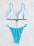 Sexy One Piece Swimwear Swimsuit Women Triangle Backless Crystal Decor Thong Sky Blue Bikinis Set Bathing Suit Beach Bikini 2026