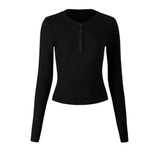 Women's fitness yoga suit, tight fitting long sleeved Henley shirt, running fitness base top