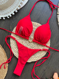 New Solid Color White Bikini Women suit Low Waist Lace-up Fashionable Swimsuit Two-piece Set