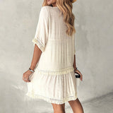 Boho Dress For Women'S Casual Elegant Embroidered V Neck Casual Dresses With Tassle Loose Comfortable Stylish Wrap Maxi Vestidos