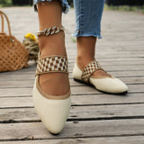 Knitted Color-block Women's Flat Shoes Dressy Ballet Flats Casual striped straps Pointed Toe Loafers Female Daily Shoes Big Size