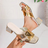 Gold Super High Heels Summen Women Sandals Designer Strange Hollow Heels Ladies Squared Toes Mules Slippers Plus