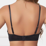 Black deep V-neck cinched top underwear for women, large breasts make small, soft steel coil bra, sexy mesh bra