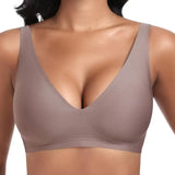 Women's Deep V Seamless Wire-Free Bra Plus Size Solid Color 3/4 Cup Thin Bra Comfortable Push-up Bra Underwear