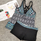 DEKA Women Plus Size Tankini Set  Floral Print Swimwear Push Up Two Piece Top+Shorts Sports Swimsuit Beachwear Bathing Suit
