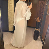 Women's V Neck Ruffled Long Sleeve Dress Chiffon Tunic Beach Cover Up Cover-ups Beach Dress Sunscreen Beachwear Vacation V5976B