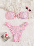 Shiny Sequins Fishnet Bandeau Bikini Female Swimsuit Women Swimwear Two-pieces Bikini Set Brazilian Bathing Suit Swim Beachwear