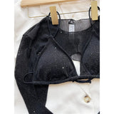 Sexy With Long Sleeves Cover Bling Bikini Female Swimsuit Women Swimwear Three-Pieces Bikini Set Bather Bathing Suit Swim V3711
