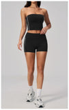 Summer Tight Yoga Suit Women Color Contrast Strapless Slim Sports Tank Top Shorts Fitness Suit Gym Running Workout Tracksuit