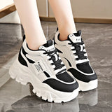 Fashion Lace Up Chunky Sneakers for Women Comfort Breathable Platform Sports Shoes Woman Pu Leather Thick Bottom Running Shoes