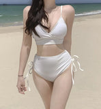 Korean Style New High Waist Women Swimsuit Solid Sexy Two-piece Hot Spring Swimwear Beachwear