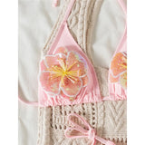 3D Flowers Halter High Leg Cut Thong Bikini Female Swimsuit Women Swimwear Two-Pieces Bikini Set Bather Bathing Suit Swim V6962