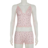 Women's Floral Lace Camisole and Shorts Pajama Set V Neck Cami Top & Lace Trim Sleepwear Loungewear Two Piece Set