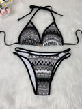 Retro Style 2026 Summer Women Knitted Swimsuit Sexy Backless Lace-up Swimwear Low Waist Femme Neck Bikini Set Beach Bathing Suit