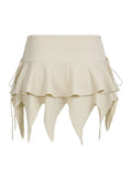 Summer Solid Color Gothic Mini Skirt Women Drawstring Elastic Band Short Y2K Skirt Irregular Hem Streetwear