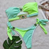 2026 Sexy Bikini Bandeau Women Crystal Diamond Patchwork Hollow Swimwear Swimsuit Bikinis Set Bathing Suit Bikini Female Push Up