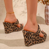 Fashion Leopard Print Wedges Sandals Women 2026 Summer Plus Size 43 Chunky Platform Slippers Woman 10Cm Super High Heel Sandals