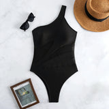 Sexy One Shoulder Swimwear Women 2026 Black Mesh See Through Slim Tummy Control One Piece Swimsuit Beach Holiday Bathing Suits